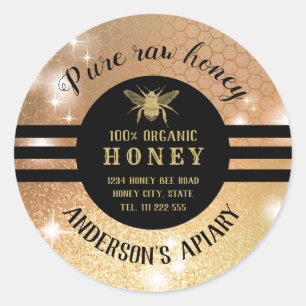 Sticker Rond apiaire vintage à la mode miel brillant
