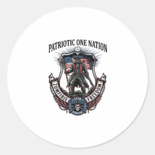Sticker Rond Apocalypse de Zombies Guerrier Patriotique Fou Rou