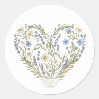 Sticker Rond Apothecary Heart Herbal Bouquet