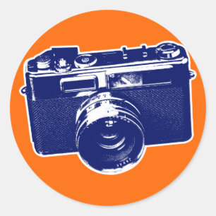 Sticker Rond Appareil-photo bleu d'art de bruit