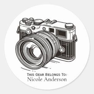 Sticker Rond Appareil photo reflex numérique noir Photographie 
