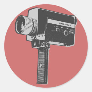 Sticker Rond Appareil photo Super 8 Pop Art