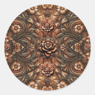 Sticker Rond Apparence de cuir faux floral vintage embossé