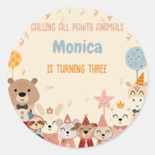 Sticker Rond Appel à toutes les fêtes d'anniversaire des animau