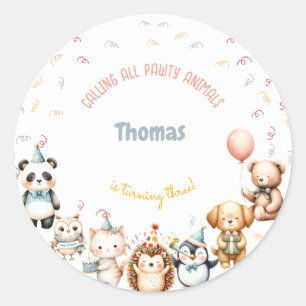 Sticker Rond Appel à toutes les fêtes d'anniversaire des animau
