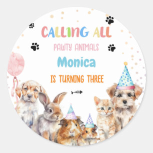 Sticker Rond Appel à toutes les fêtes d'anniversaire des animau