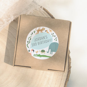 Sticker Rond Appelle Tous Les Animaux De Fête ! Fête d'annivers