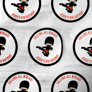 Sticker Rond Appelle tous les Ninjas ! Fête de l'anniversaire d