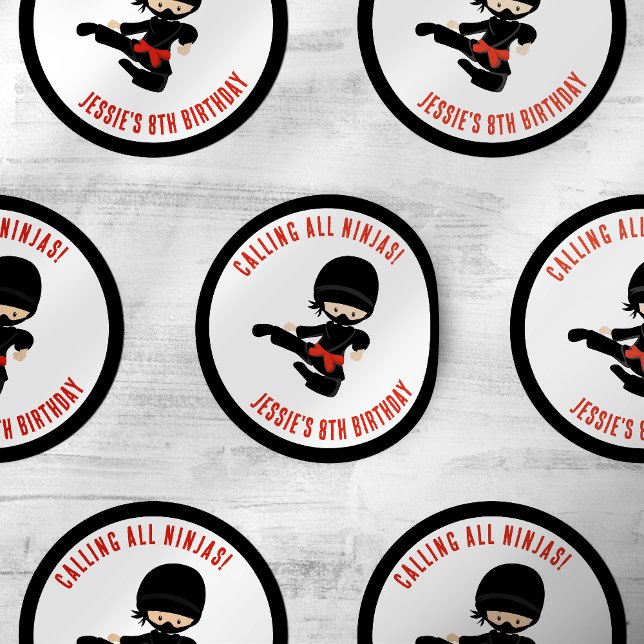 Sticker Rond Appelle tous les Ninjas ! Fête de l'anniversaire d (Créateur téléchargé)