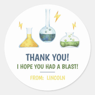 Sticker Rond Appelle tous les scientifiques fous ! Fête d'anniv