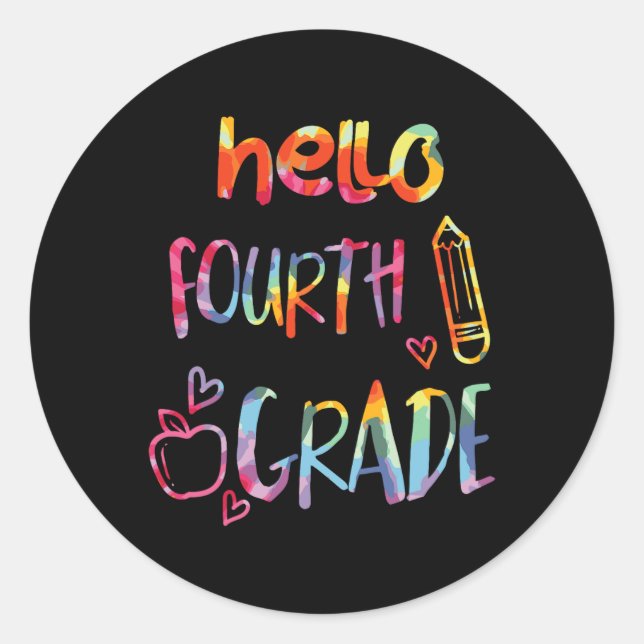 Sticker Rond Apple Bonjour 4e année Première journée de l'école (Devant)