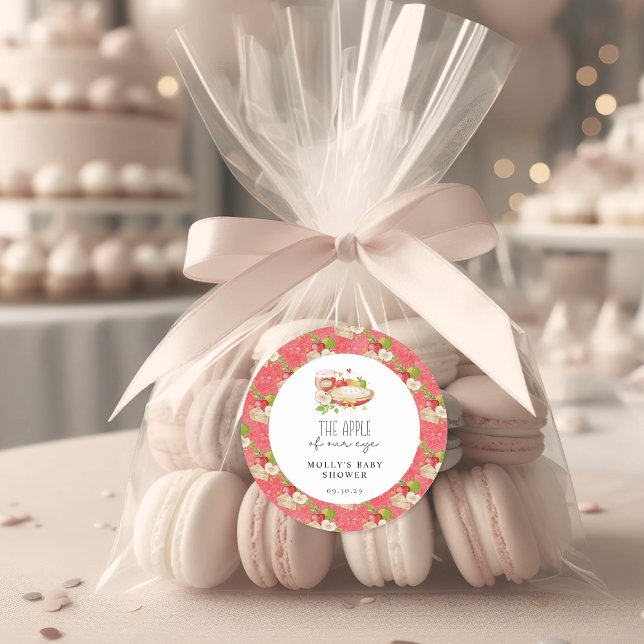 Sticker Rond Apple de notre papier Baby shower oeil (Apple of Our Eye Baby Shower Classic Round Sticker)