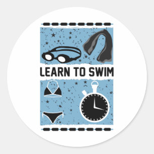Sticker Rond Apprendre à nager avec ce design magnifique