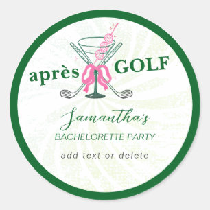 Sticker Rond Après Golf Martini Coquette Arc Bachelorette Party
