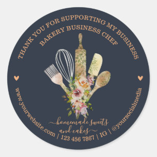 Sticker Rond Apricot Dark Navy Restauration boulangerie Chef