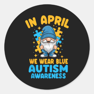 Sticker Rond April wear blue autism acceptance gnome puzzle 