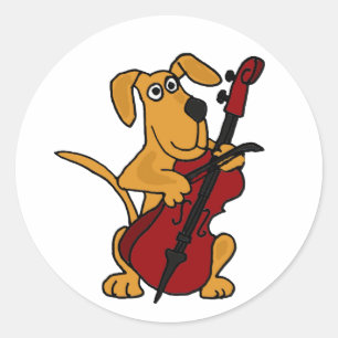 Sticker Rond AQ- chiot Brown jouant le violoncelle