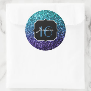 Sticker Rond Aqua bleu Ombre parties scintillant scintille Swee