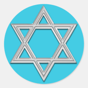Sticker Rond Aqua Blue avec Silver Star de David Bat mitzvah