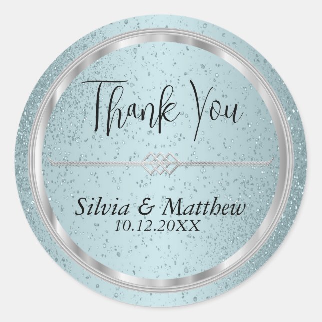 Sticker Rond Aqua Blue Glitter et Silver - Merci (Devant)