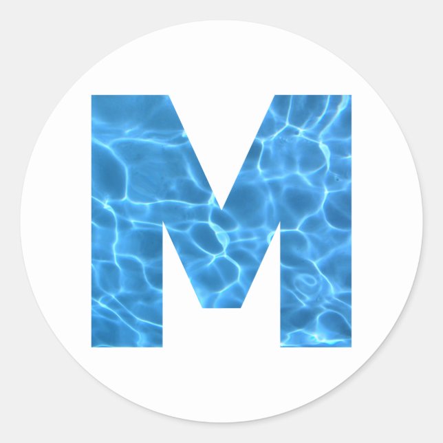 Sticker Rond Aqua Blue Piscine Photo Monogramme M (Devant)