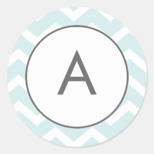 Sticker Rond Aqua Blue Zig Zag Chevron Motif Monogramme
