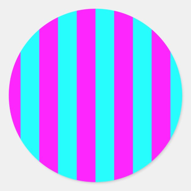 Sticker Rond Aqua brillant et rayures magenta roses chaudes (Devant)