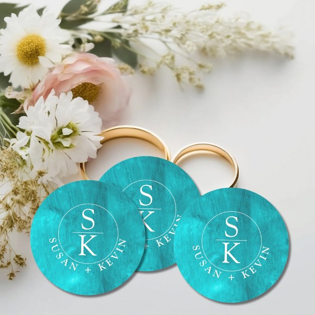 Sticker Rond Aqua Elegance Turquoise & Turquoise Mariage Aquare (Créateur téléchargé)