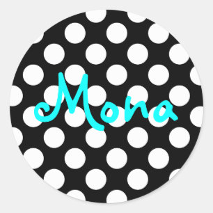 Sticker Rond Aqua noir et blanc personnalisé à pois