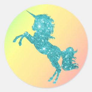 Sticker Rond Aqua Parties scintillant Unicorn