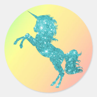 Sticker Rond Aqua Parties scintillant Unicorn