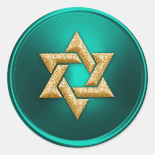 Sticker Rond Aqua Turquoise Green Gold Star de David Enveloppe