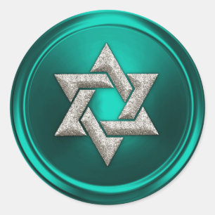 Sticker Rond Aqua Turquoise Green Silver Star of David Envelopp