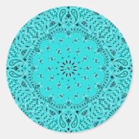 Aqua Turquoise Paisley Western Bandana Scarf Impri