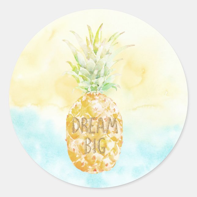 Sticker Rond Aqua Yellow Pineappé Gold Dream (Devant)