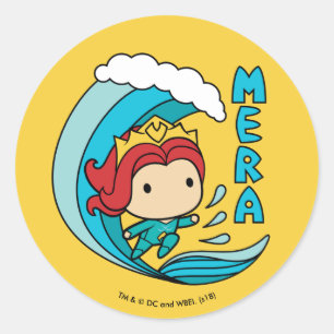 Sticker Rond Aquaman   Chibi Mera Riding Vague Graphique