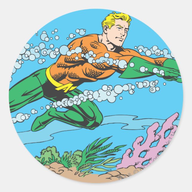 Sticker Rond Aquaman Dashes À Travers L'Eau (Devant)