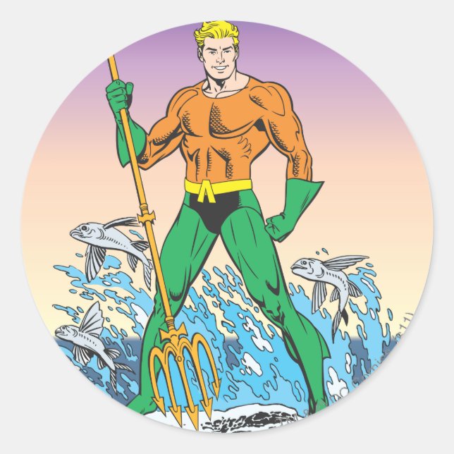 Sticker Rond Aquaman Stand Avec Spear (Devant)