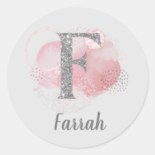 Sticker Rond Aquarelle Abstraite et Parties scintillant lettre 