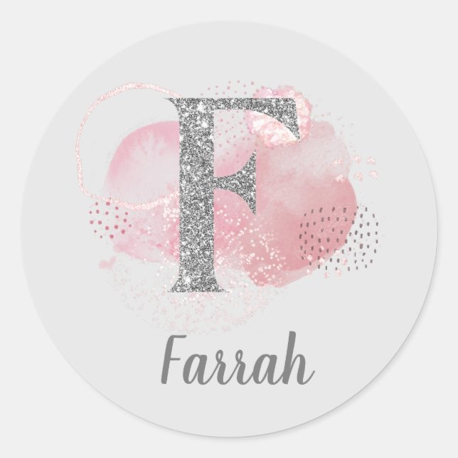 Sticker Rond Aquarelle Abstraite et Parties scintillant lettre  (Devant)