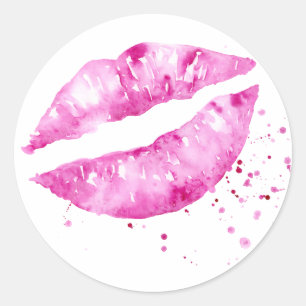 Sticker Rond Aquarelle abstraite lèvres roses