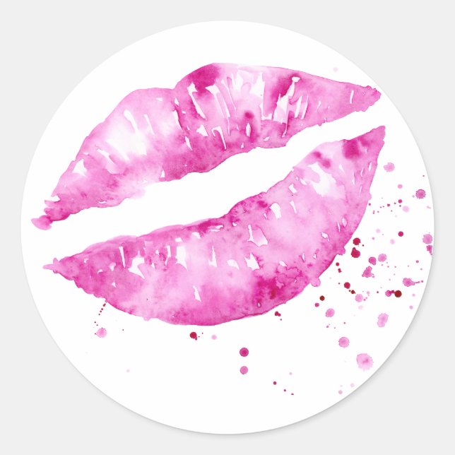 Sticker Rond Aquarelle abstraite lèvres roses (Devant)