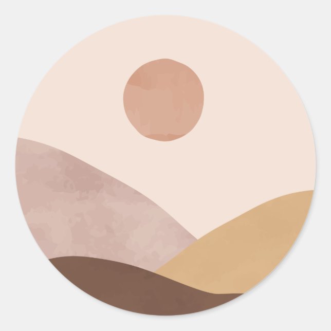 Sticker Rond Aquarelle Abstraite paysage soleil et désert (Devant)
