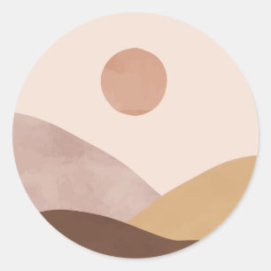 Sticker Rond Aquarelle Abstraite paysage soleil et désert