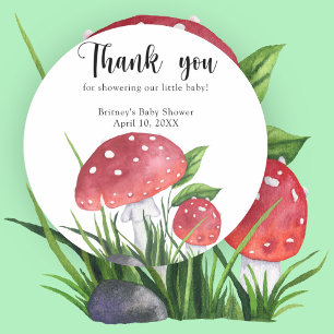 Sticker Rond Aquarelle agaric - merci baby shower