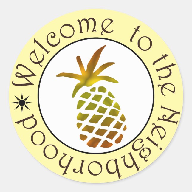Sticker Rond Aquarelle Ananas Bienvenue dans le quartier (Devant)