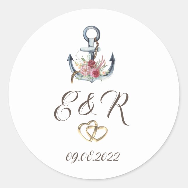 Sticker Rond Aquarelle Ancre Fleurs Nautiques (Devant)