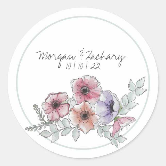 Sticker Rond Aquarelle Anémonique Floral (Devant)