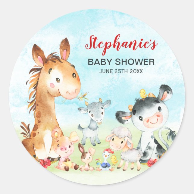 Sticker Rond Aquarelle Animaux de ferme (Devant)