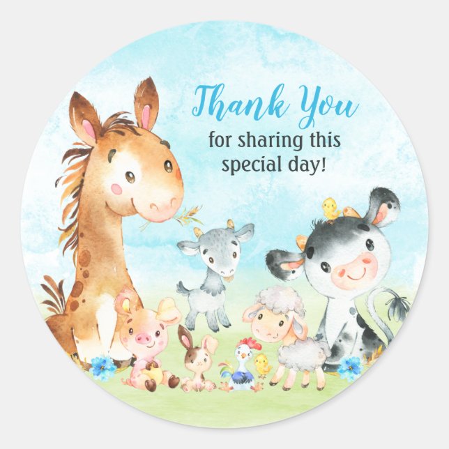 Sticker Rond Aquarelle Animaux de ferme Boy Merci (Devant)